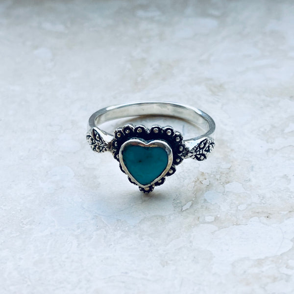 Sterling Silver Stabilized Turquoise Heart Ring, Heart Ring, Silver Ri ...