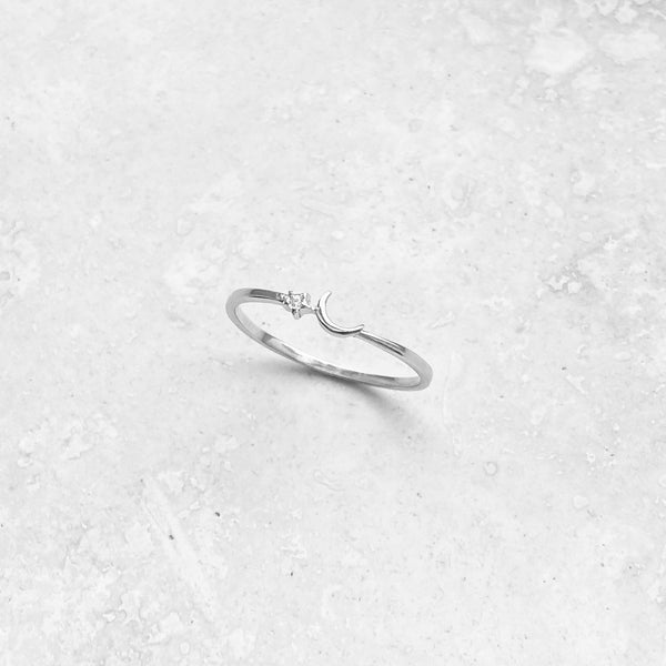 Sterling Silver Tiny Moon and CZ Star Ring, Dainty Ring, Silver Ring ...