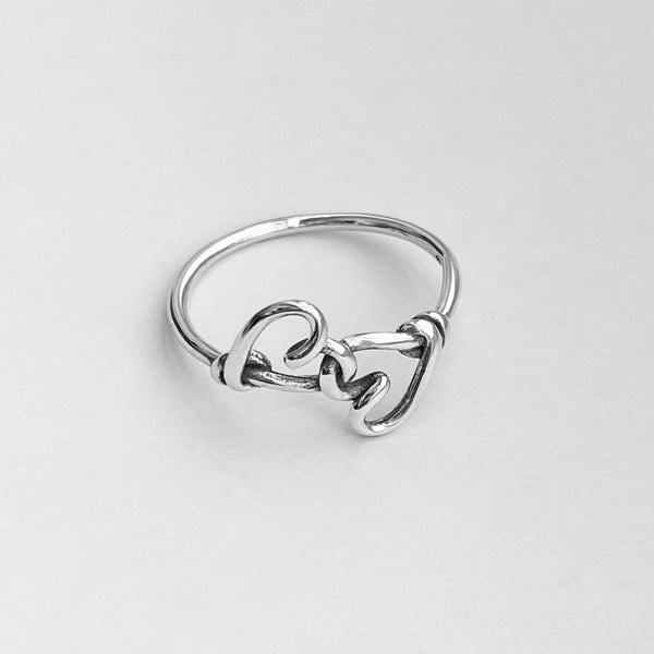 Sterling Silver Knotted Hearts Ring, Love Ring, Dainty Ring, Boho Ring ...