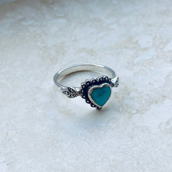 Sterling Silver Stabilized Turquoise Heart Ring, Heart Ring, Silver Ri ...