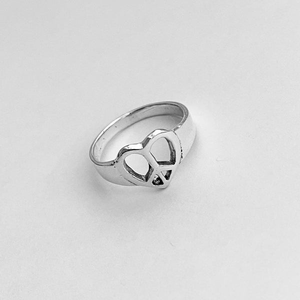 Sterling Silver Heart Peace Sign Ring, Silver Ring, Boho Ring, Peace R ...