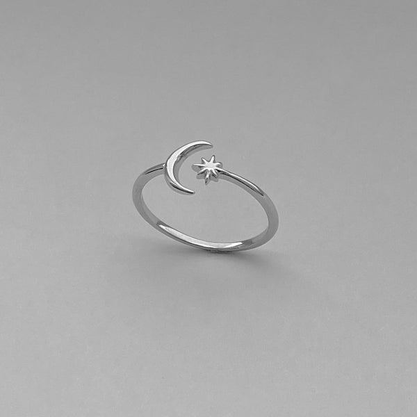 Sterling Silver Dainty Moon and Twinkle Star Ring, Delicate Ring, Silv ...