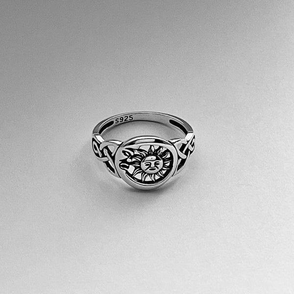 Sterling Silver Happy Sun and Moon Ring with Celtic, Silver Ring, Triq ...