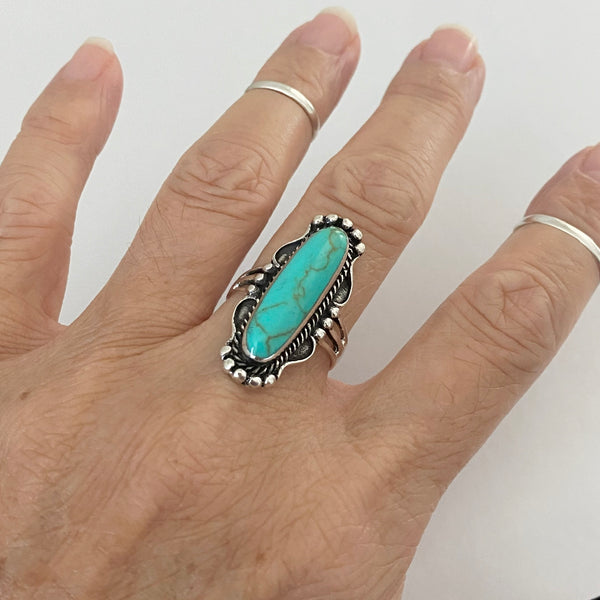 Sterling Silver Boho Turquoise Ring, Silver Rings, Statement Ring, Boh ...