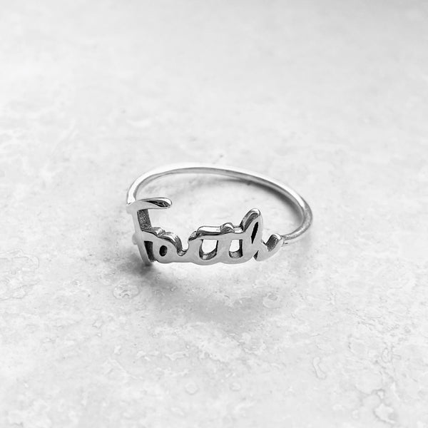 Sterling Silver Faith Ring, Silver Ring, Religious Ring, Word Ring, Go ...