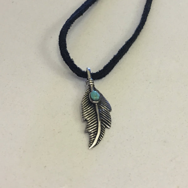 Sterling Silver Feather Pendant with Synthetic Turquoise, Silver Penda ...