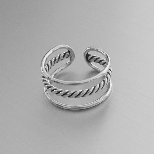 Sterling Silver Cuff Ring with Rope, Silver Ring, Boho Ring, Braid Rin ...
