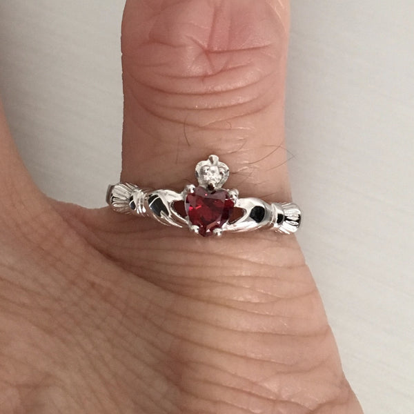 Sterling Silver Garnet CZ Heart Claddagh Toe Ring, Silver Ring, Midi R ...