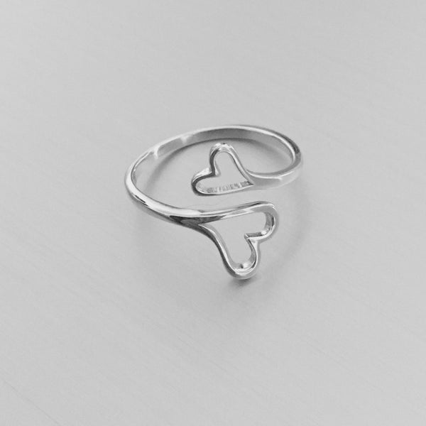 Sterling Silver Two Heart Ring – Indigo & Jade