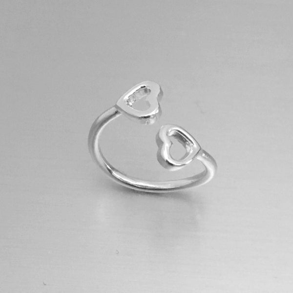 Sterling Silver Adjustable Double Heart Toe Ring, Boho Ring, Silver Ri ...