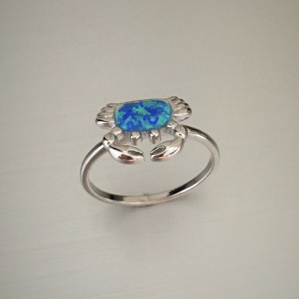 Sterling Silver Blue Lab Opal Crab Ring, Opal Ring, Ocean Ring, Beach ...
