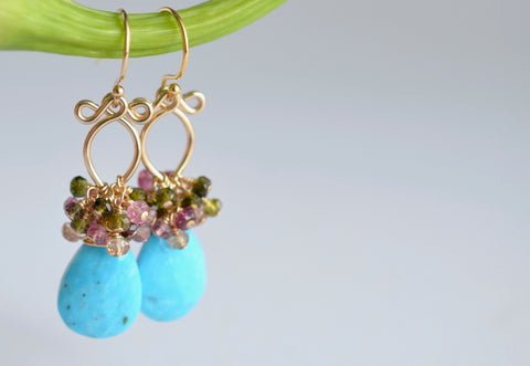 Turquoise and Tourmaline Earrings