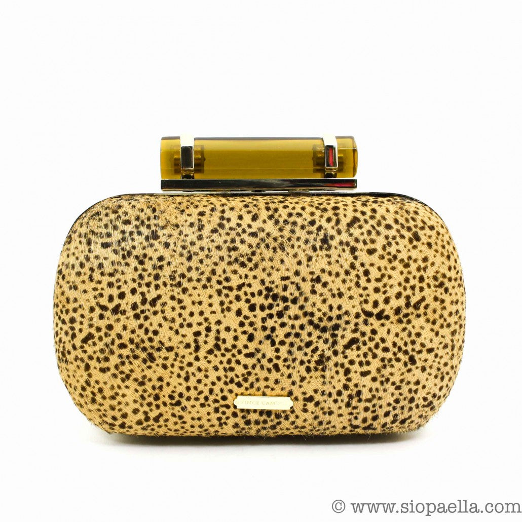 VINCE CAMUTO CHEETAH BOX CLUTCH BAG SIOPAELLA DESIGNER EXCHANGE