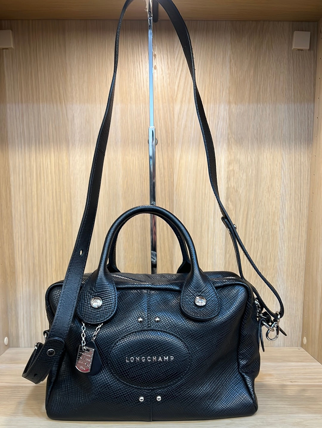 Longchamp Black Textured Leather Quadri Crossbody - Shop Designer Bags