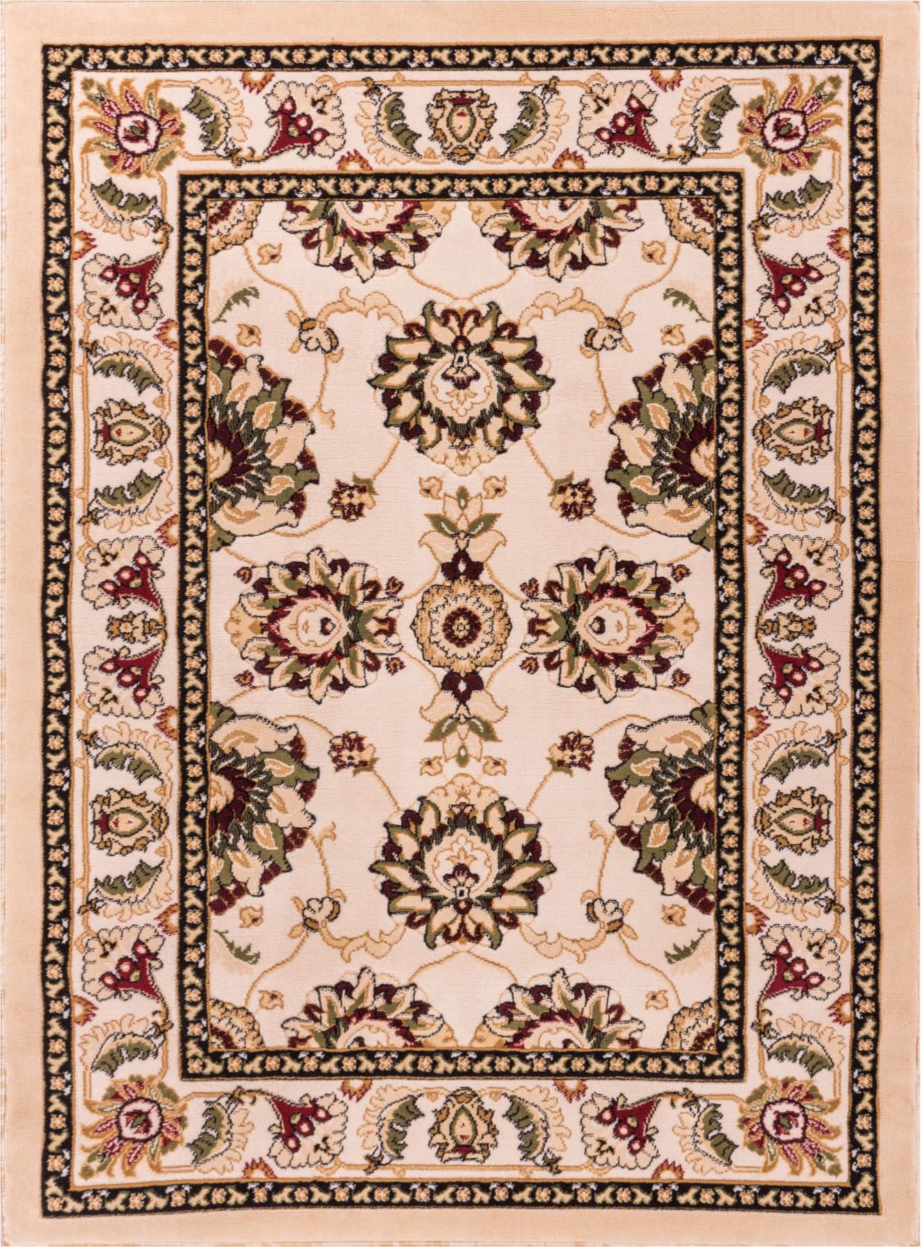 Persian Kashan Value Ivory Floral Persian Area Rug Black Living Dining