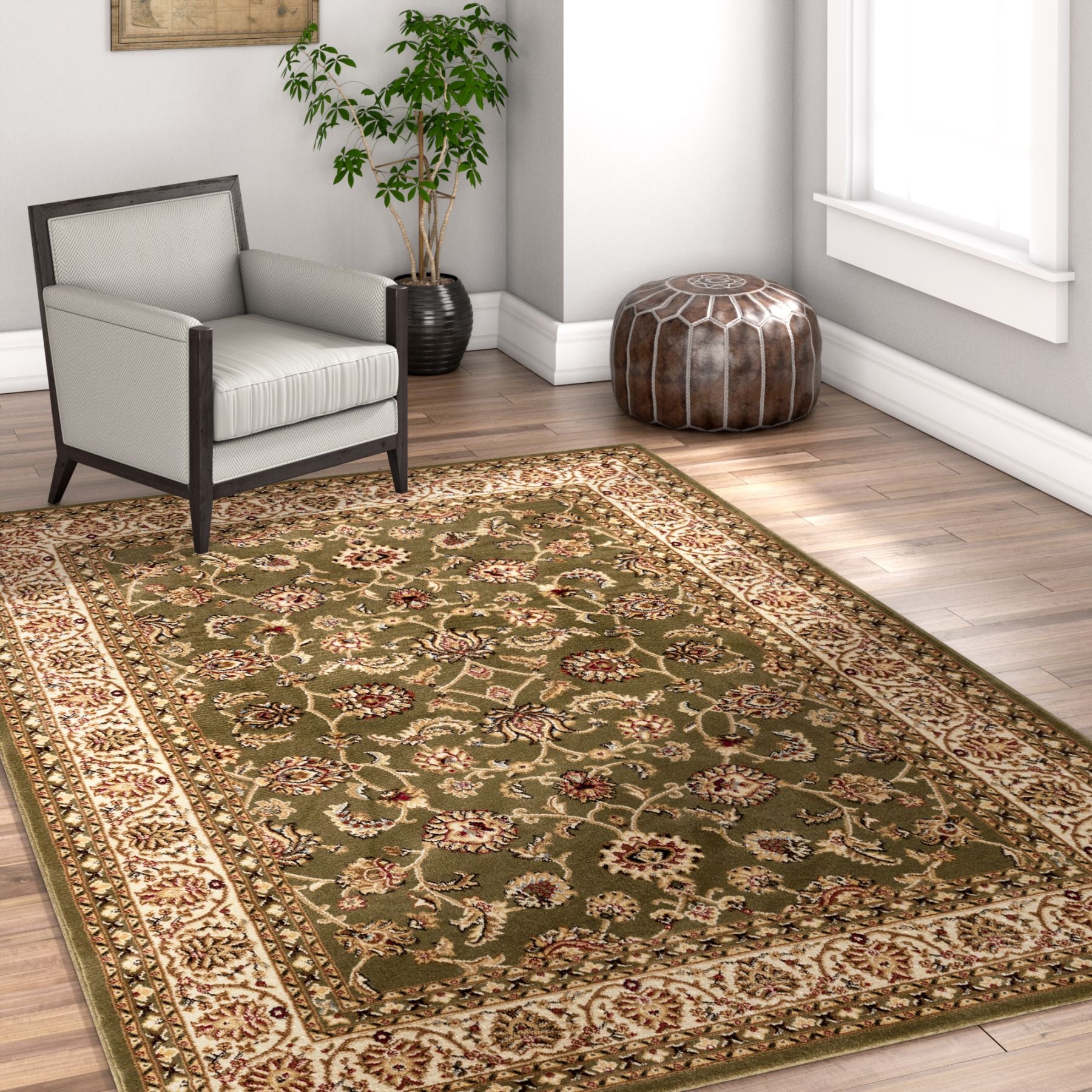 Noble Sarouk Green Persian Floral Oriental Formal Traditional Area Rug