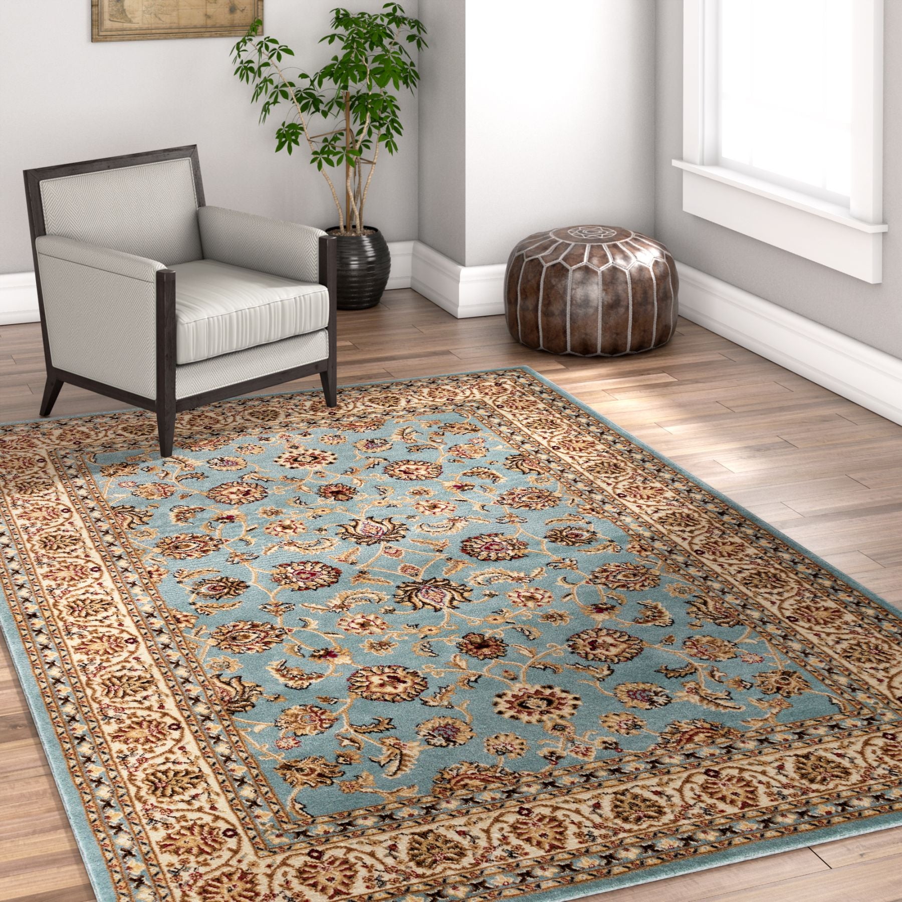 Noble Sarouk Light Blue Persian Floral Oriental Formal Traditional Area Rug Easy To Clean Stain Fade Resistant Shed Free Modern Contemporary Transitional Soft Living Dining Room Rug RugLotscom