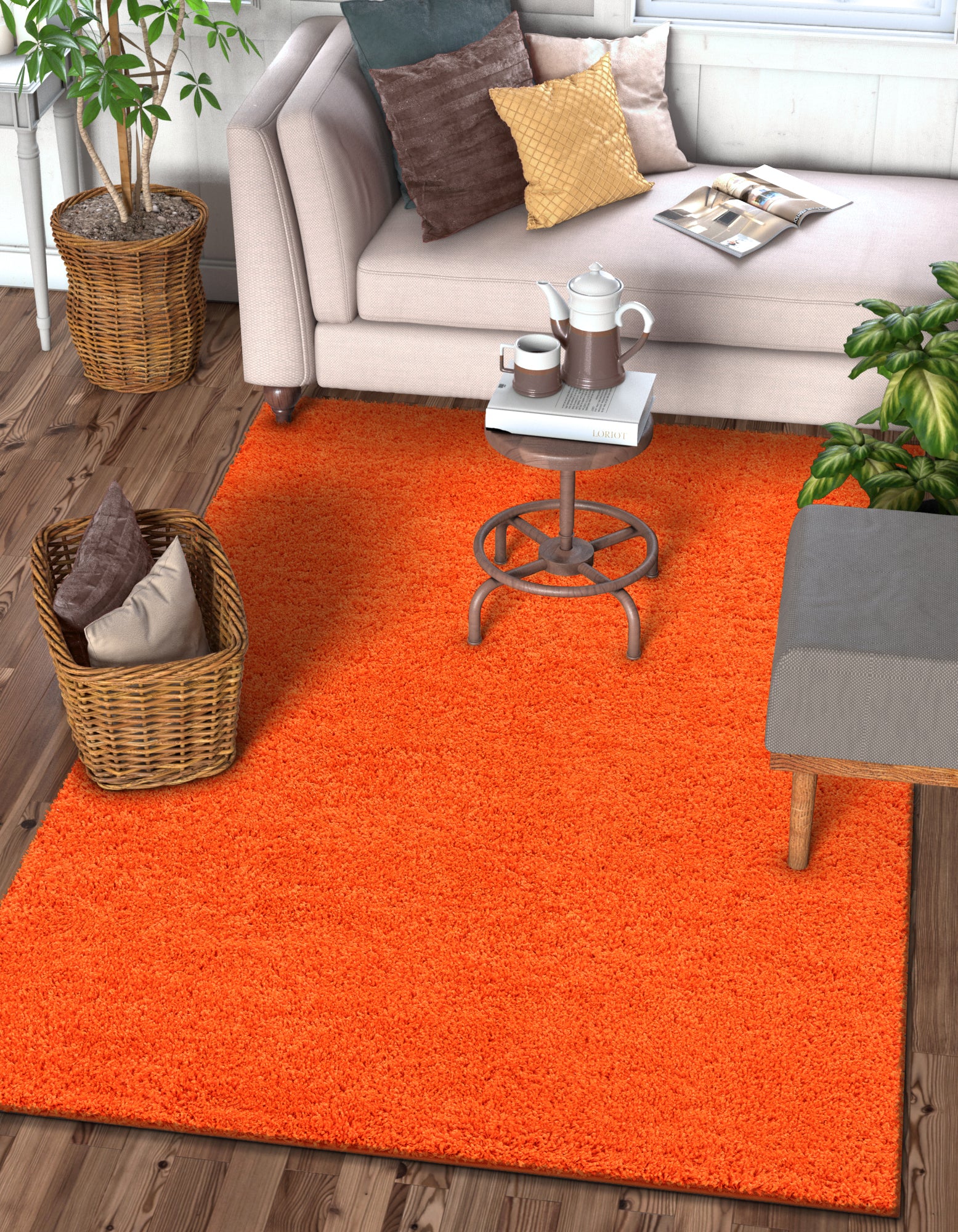 Solid Retro Modern Orange Shag 2x7 2 X 73 Runner Area Rug Plain Plush Easy Care Thick