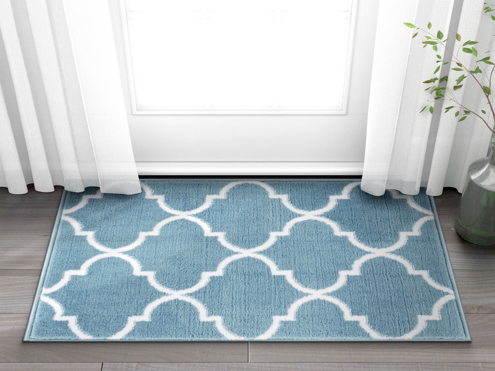 blue lattice rug living room