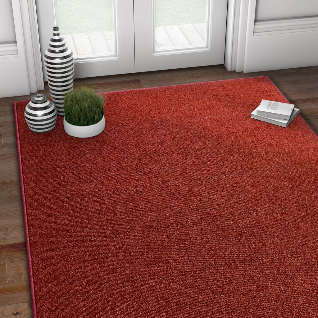 Non-Skid Slip Rubber Back Solid Color Red Indoor Outdoor Area Rug