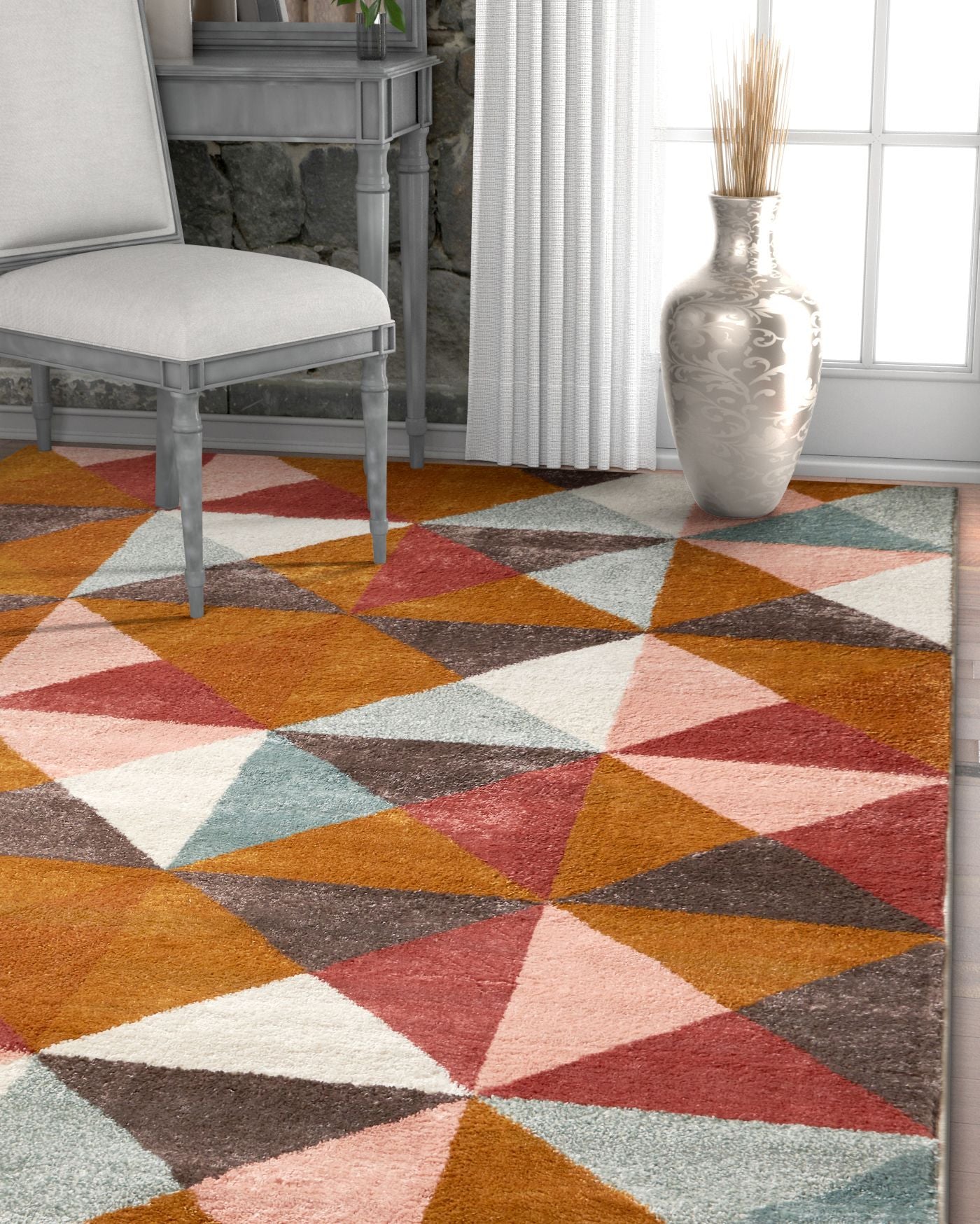 Delancey Geometric Multi Red Area Rug Soft Modern Abstract Triangle Bo ...