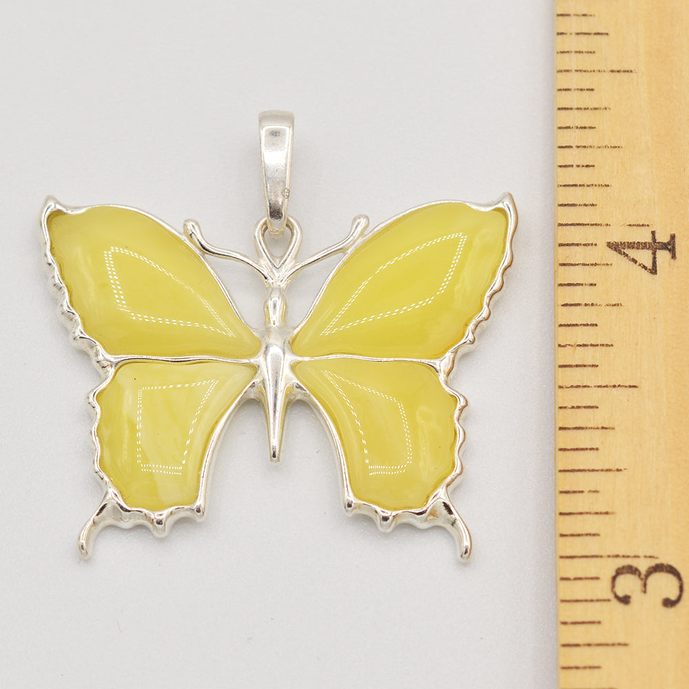 Image of Sterling Silver Butterscotch Amber Butterfly Pendant
