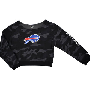 *SALE* Women's Buffalo Bills Light Blue Tie Dye Charging Buffalo Crop Top  Long Sleeve Shirt