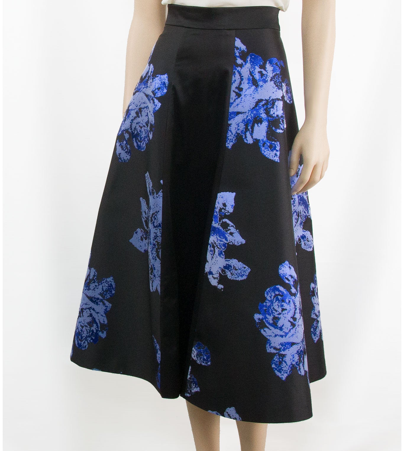 Off-Runway Blue Flower Long Black Skirt 