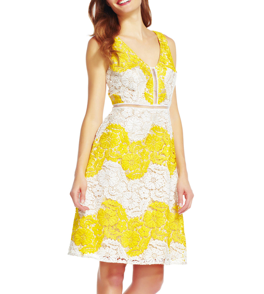 the yellow and white dress