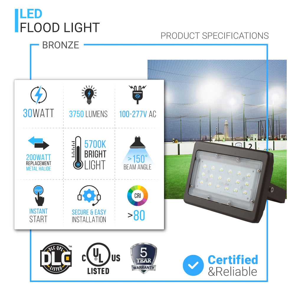 monster Chip Achtervoegsel 30W LED Flood Light Outdoor, 5700K, 3750LM Super Bright, Bronze, U-Bra –  LEDMyPlace
