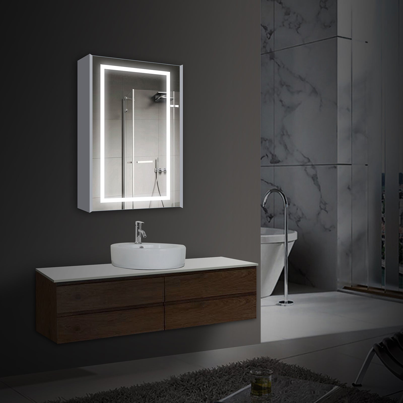 Led Lighted Bathroom Mirror Cabinet Double Sided Mirror On Off Switc Ledmyplace