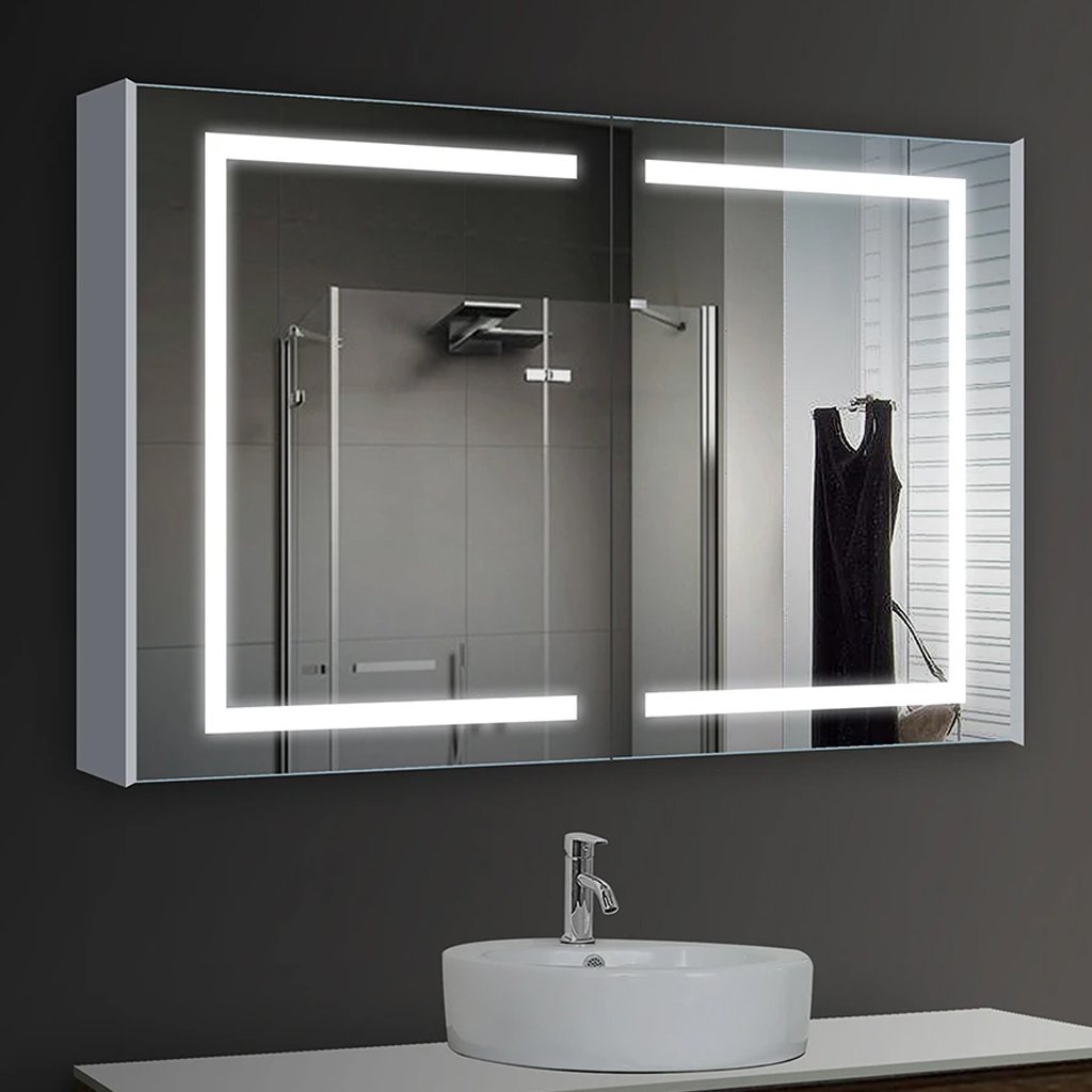 LED Lighted Bathroom Mirror Medicine Cabinet, Double Sided Mirror, On ...