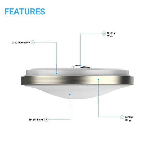11 in. Round Brushed Nickel Dimmable Flush Mount, Single Ring, 1050 Lumens, Power 15W, 3 Color Switchable (3000K/4000K/5000K)