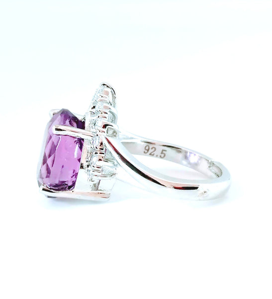 PM 50 - Royal purple Amethyst of 6.40cts set in a crown style with cubics in silver