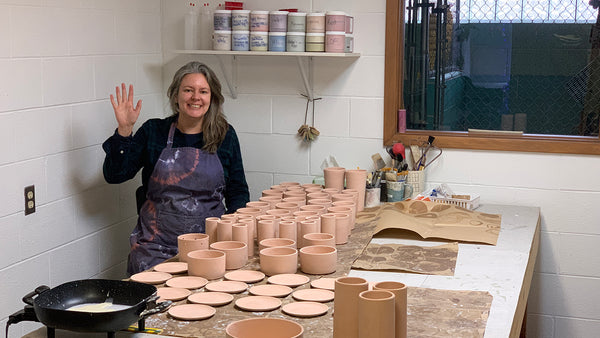 Heidi Fahrenbacher in her pottery studio