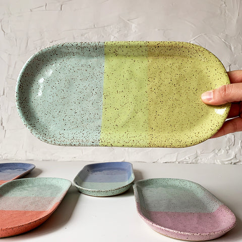 close up of a oval tray bella joy pottery