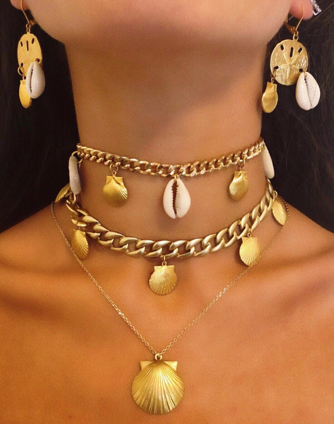 Thin shells chain choker necklace 