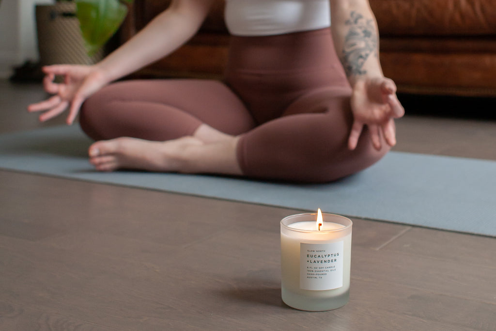 non toxic candle burning while doing yoga