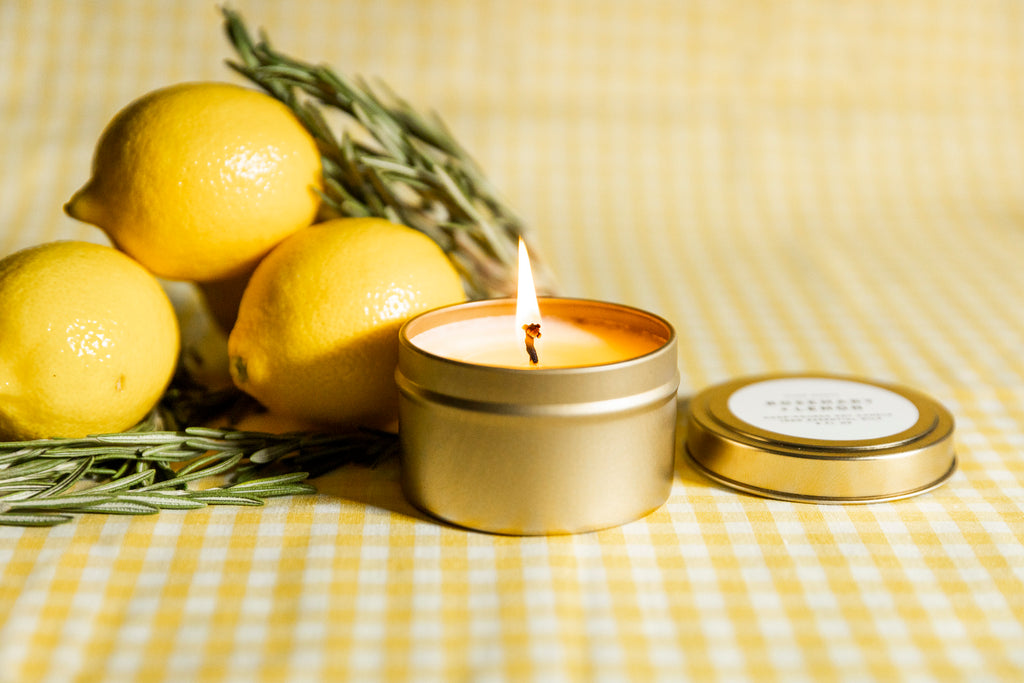 rosemary and lemon non toxic candle burning