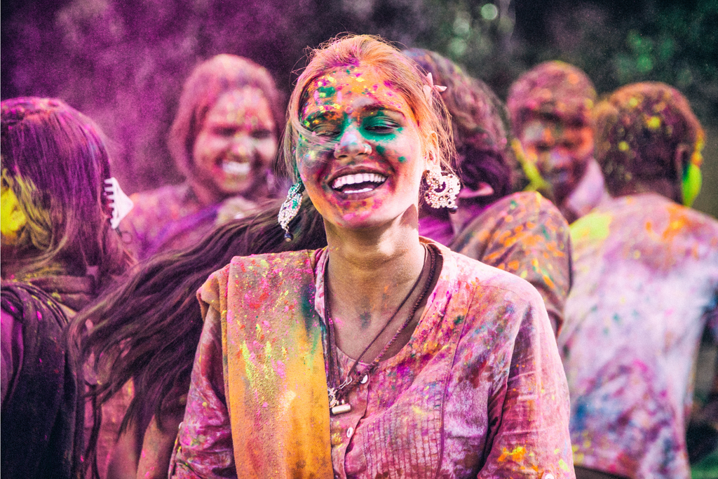 a group of young indians during the holi festival in jaipur india