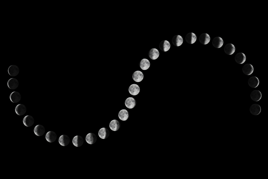 the moon in different phases, including the waxing crescent phase