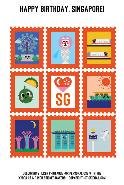 Stickiemail's Happy Birthday Singapore! Colouring Stickers