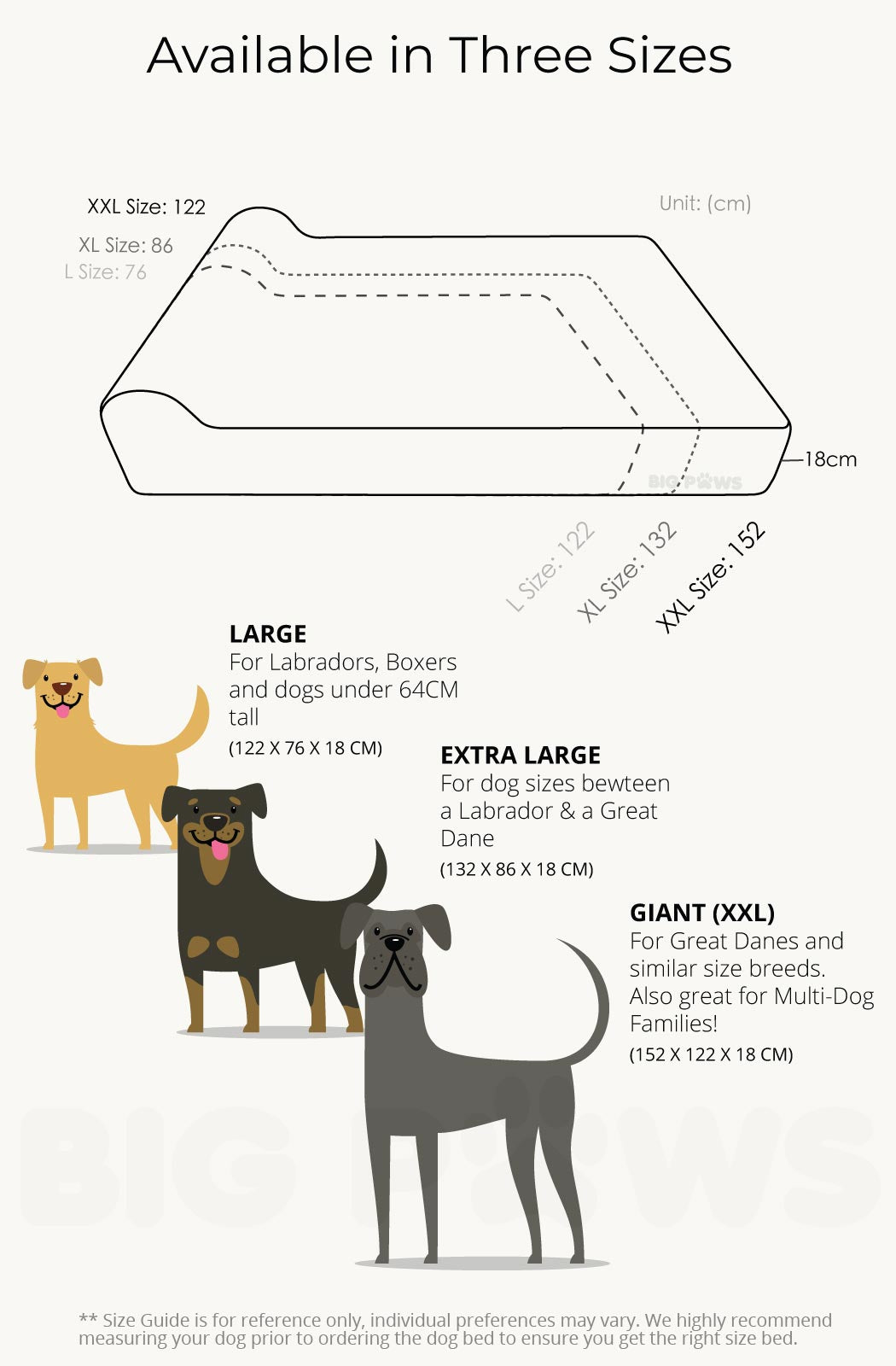 Big Paws Dog Beds Size Chart