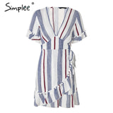 Simplee Women Summer A Line Deep V Neck Strip Print Cocktail Dresses,Stripe Gray,10,
