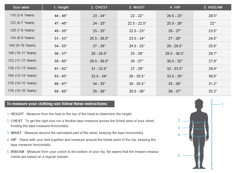 adidas youth clothing size chart