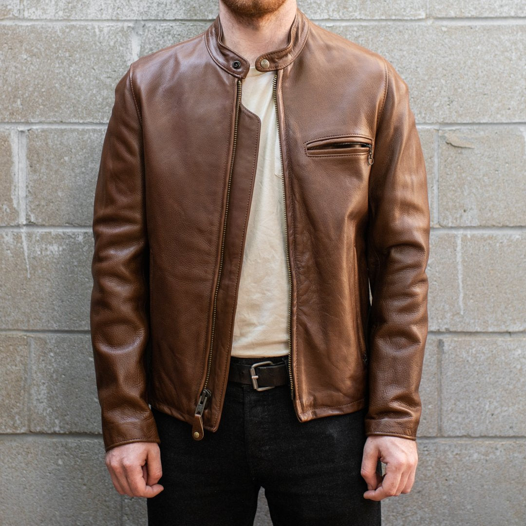 Schott NYC 530 Brown Cowhide Men's Cafe Racer Jacket | Town Moto – TOWN ...