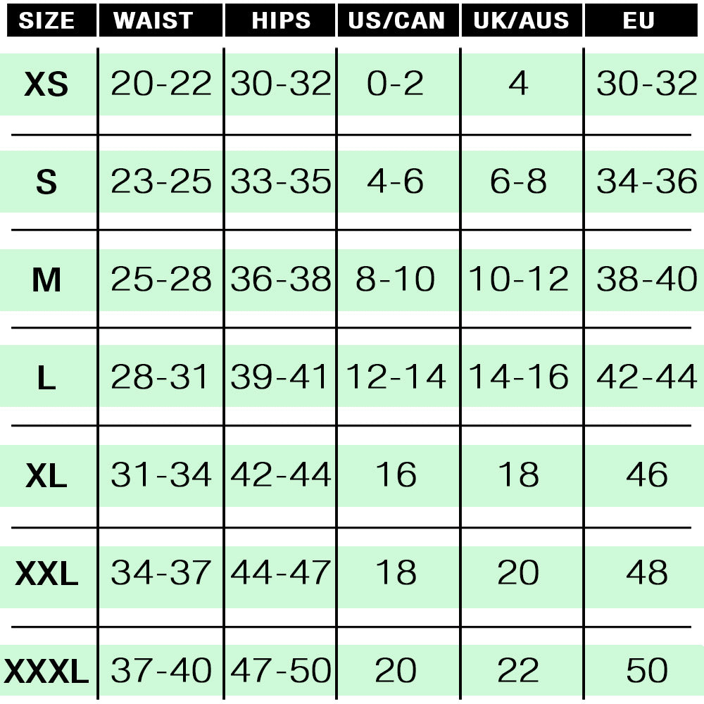 Em.Ex. Size Chart