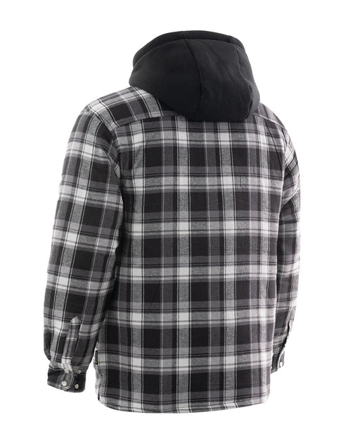 Grey Plaid Hooded Quilted Flannel Shirt Jacket – Forcefield Canada - Hi ...