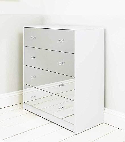 Addspace Four Drawer White Mirrored Chest Of Drawers Cabinet Storage Unit Bedroom