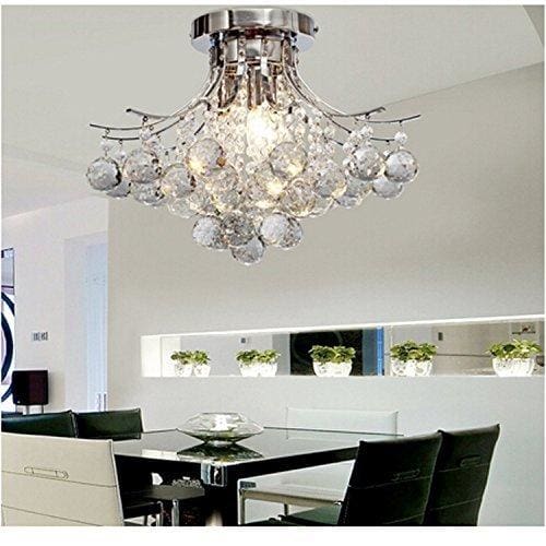 Alfred Chrome Finish Crystal Chandelier With 3 Lights Mini Style Flush Mount Ceiling Light Fixture For Study Room Office Dining Room Bedroom